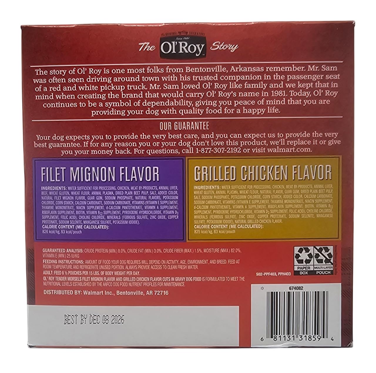 Ol' Roy cuts in gravy close-up highlights savory coating and meaty texture.
