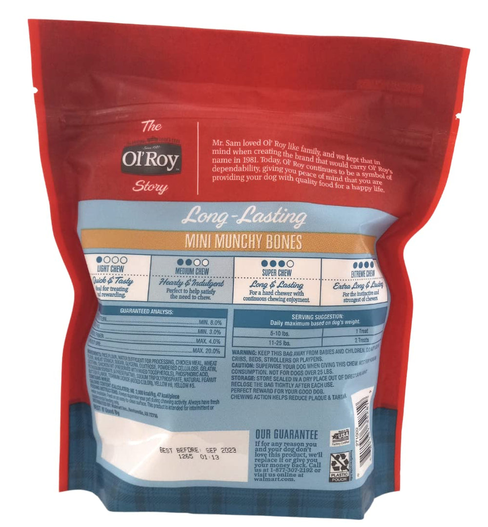 Ol' Roy Mini Munchy Bones Peanut Butter image 2 shows a crunchy, digestible treat perfect for training sessions