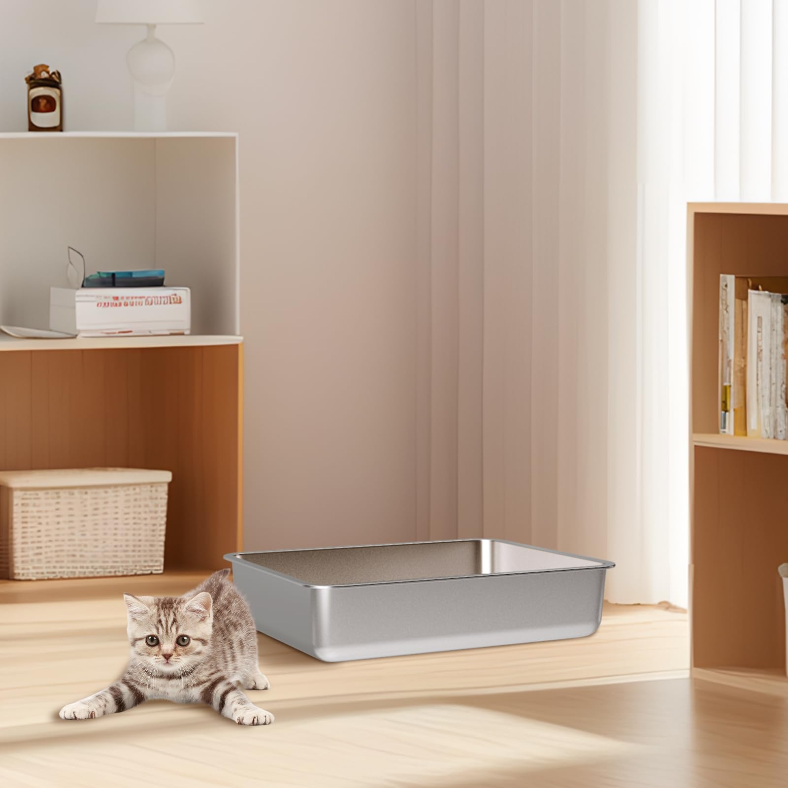 Olacat metal litter box ideal for kittens and small pets.