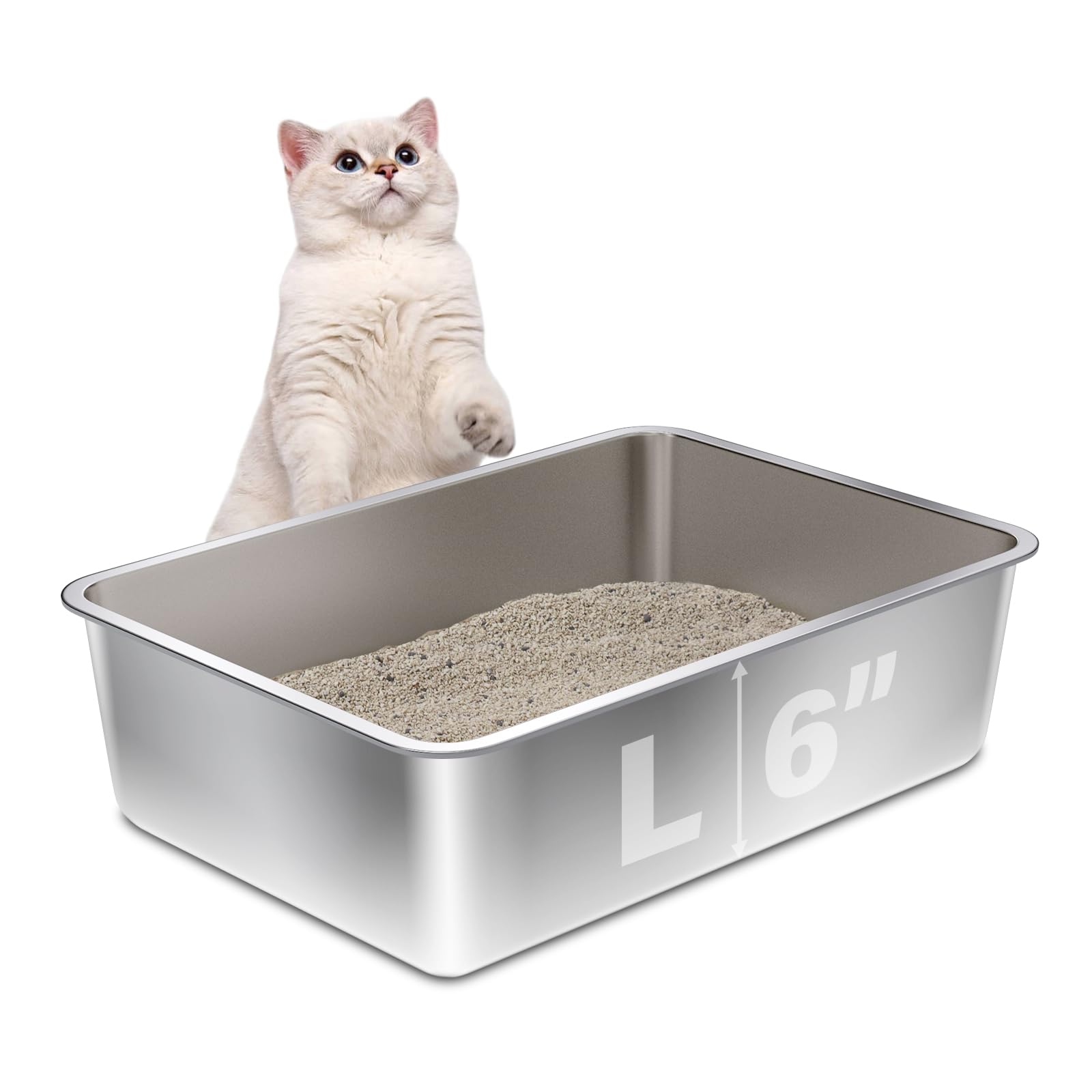 Olacat stainless steel litter box with open-top design for easy access.