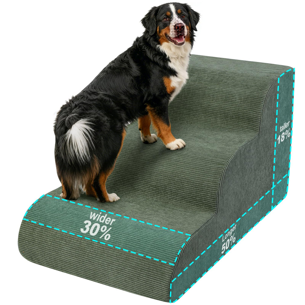 Olaivy large dog stairs front view with extra-wide steps for easy bed access.