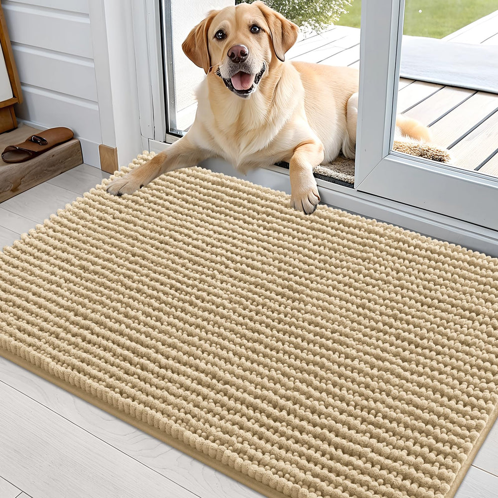 OLANLY dog door mat with plush chenille pile for cozy feet and pets
