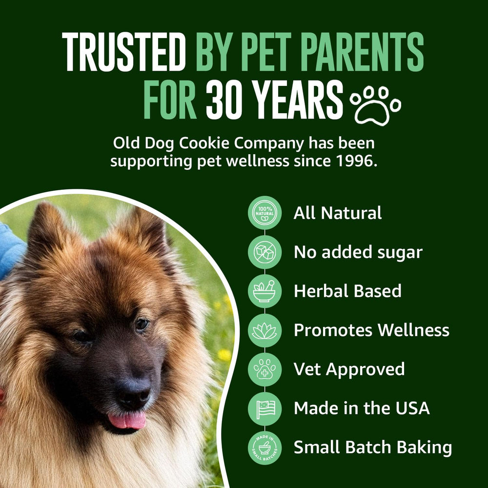 Old Dog Cookie Company dog enjoying bite, high-value reward option