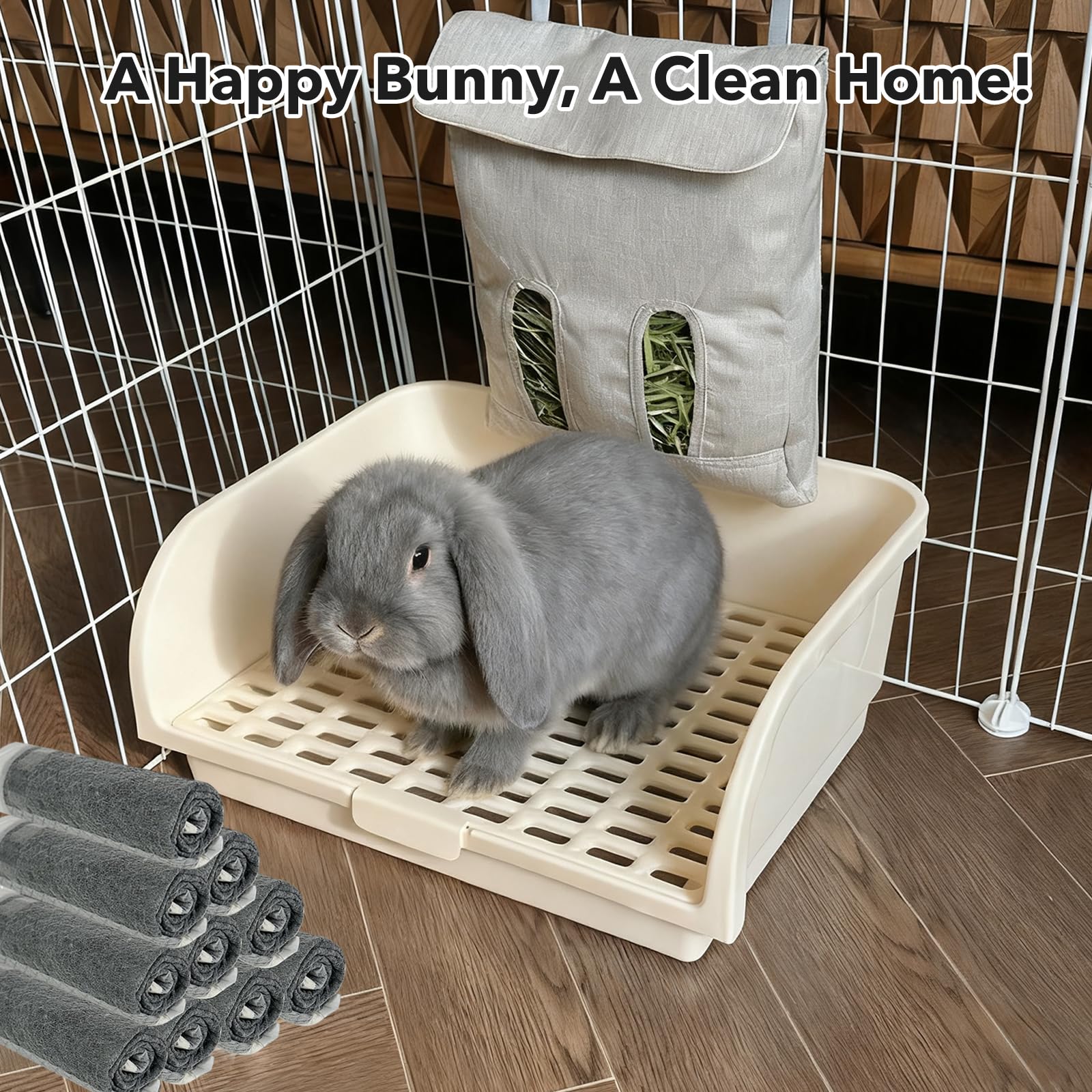 Oleisert Rabbit Litter Box tall back wall reduces splashes during use