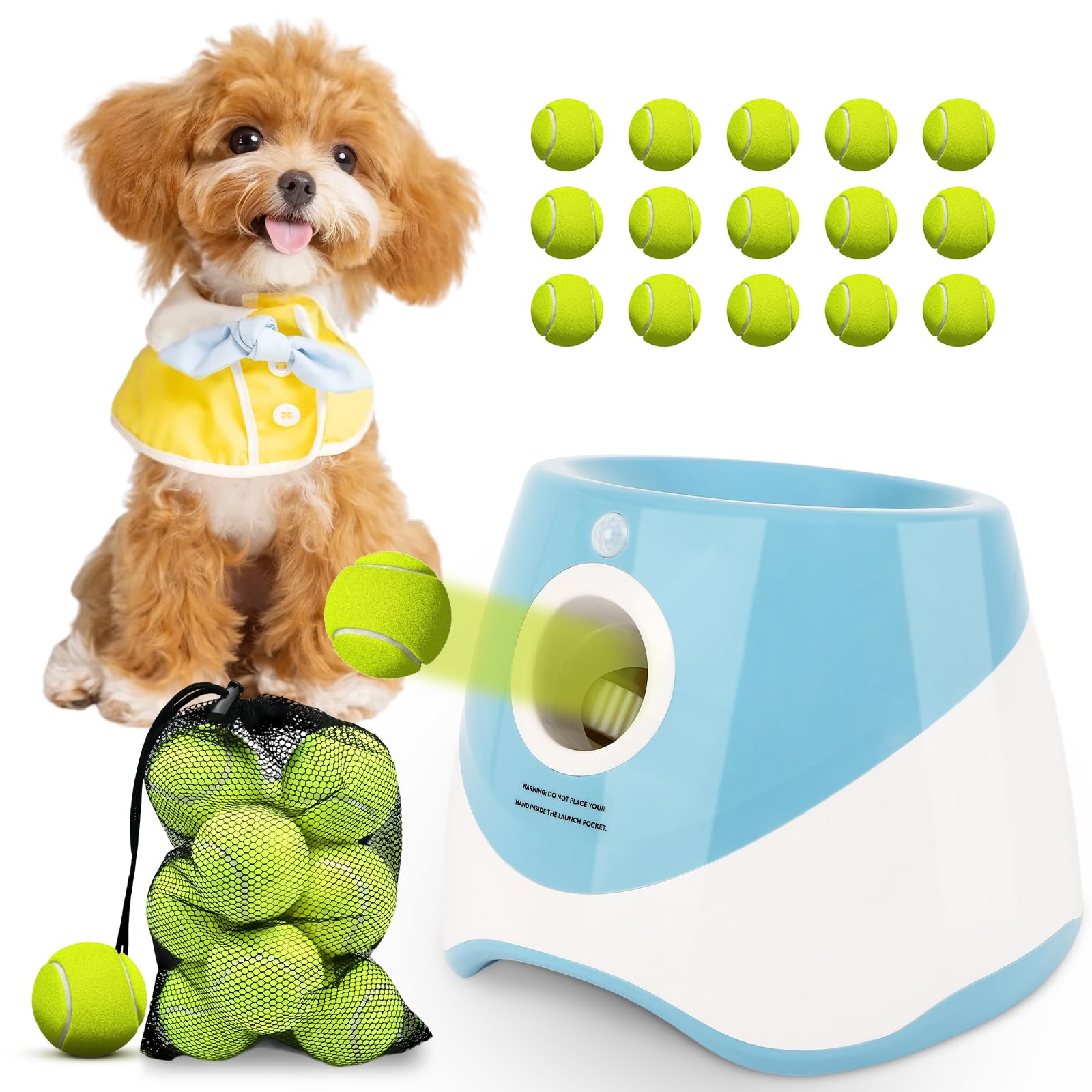 OLenyer automatic ball launcher front view, ideal for indoor fetch and bonding sessions.