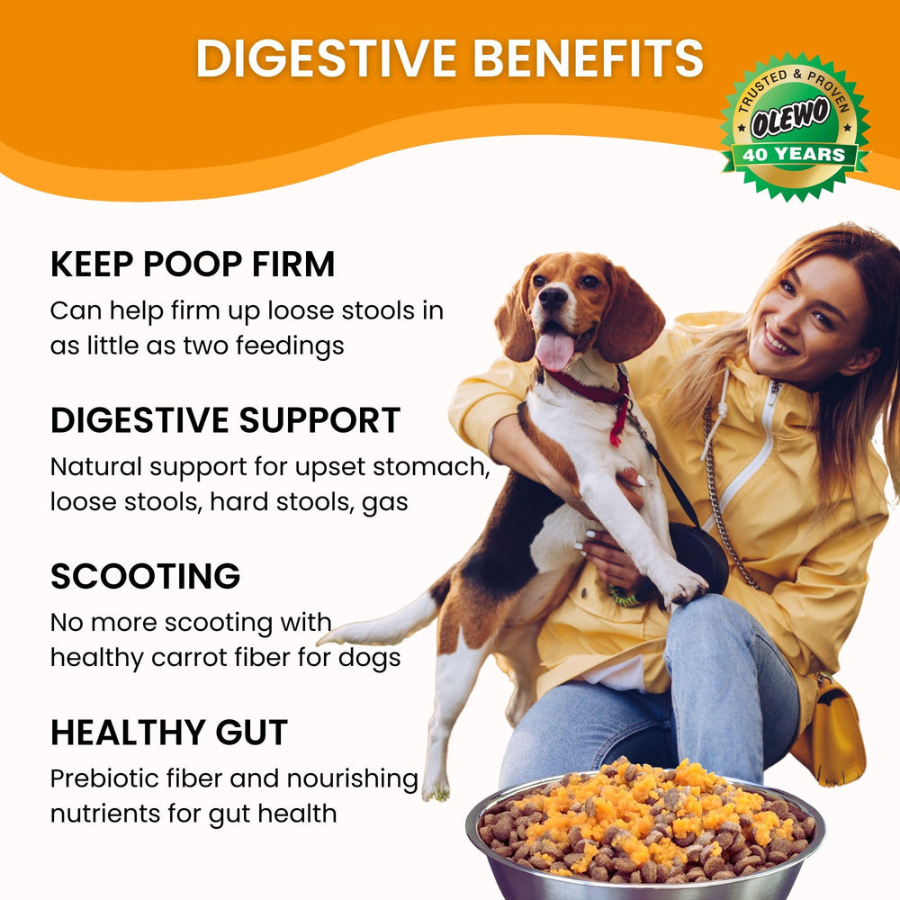 Olewo carrot topping enhances coat shine and skin health in dogs