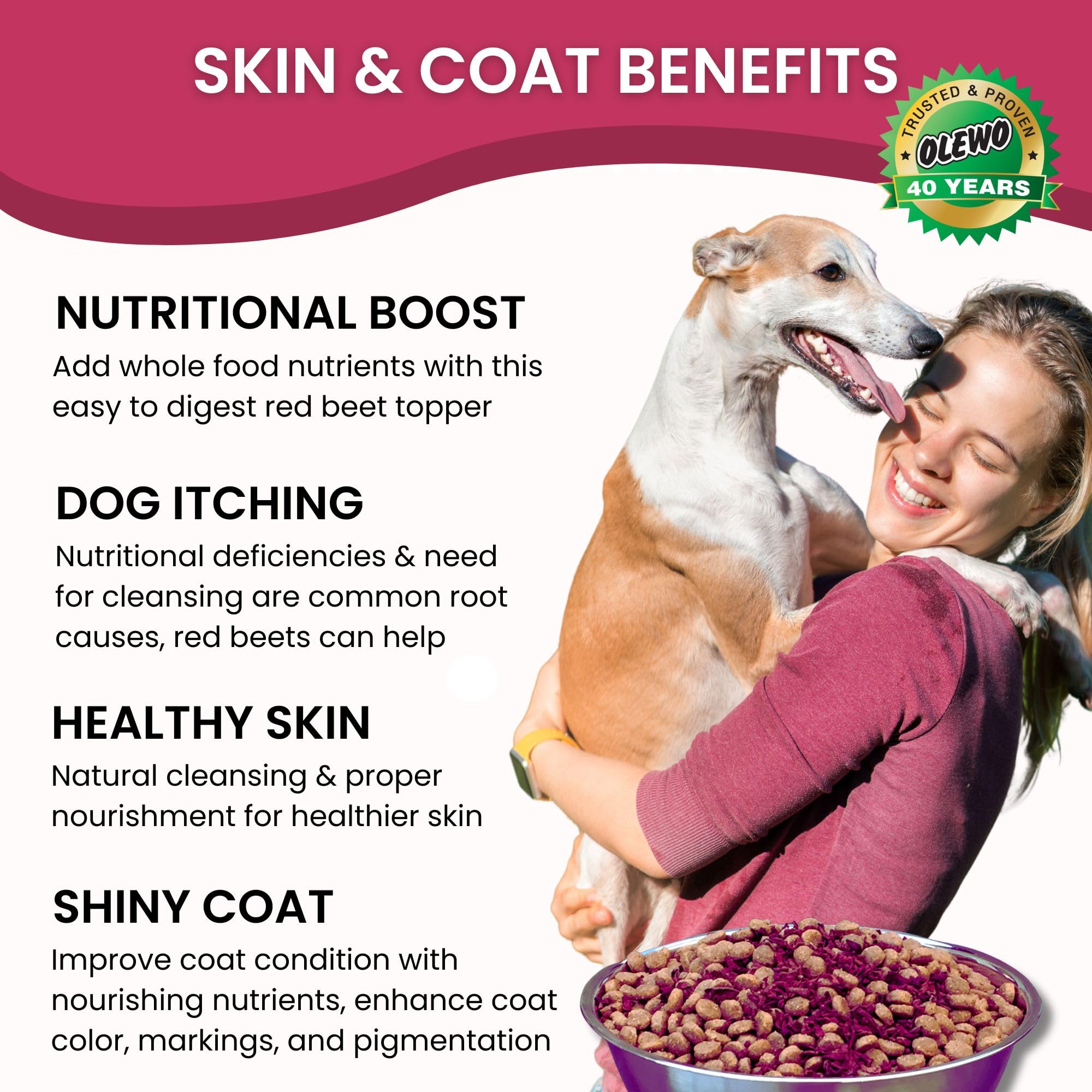 Olewo Red Beets ingredients label highlights a digestion-friendly formula.