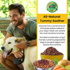 Olewo Rootsies dehydrated pellets close-up with easy digestion emphasis.