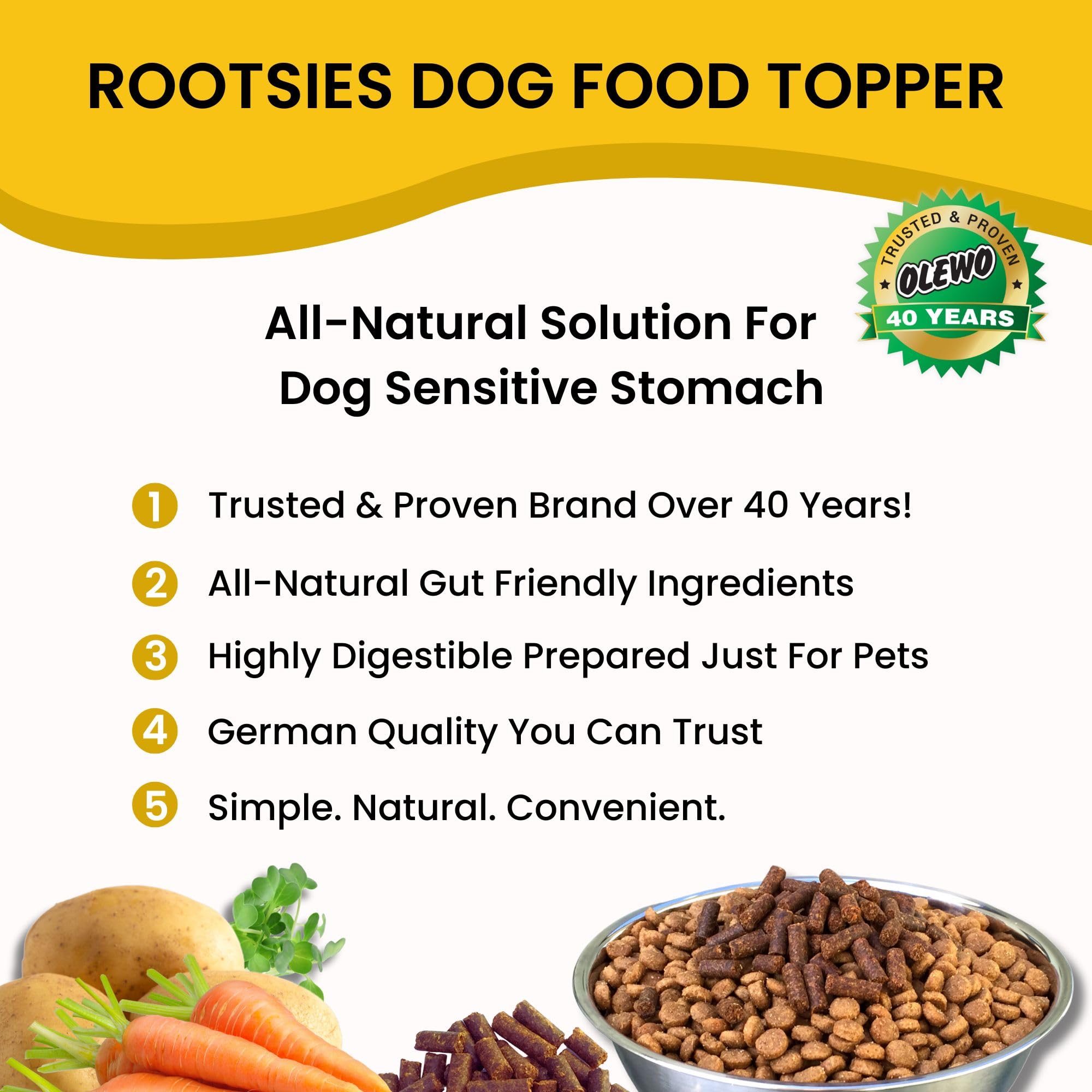 Olewo Rootsies topper served to support gentle digestion.