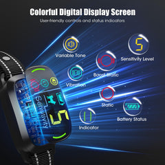 Oliry Smart AI Bark Collar LCD display showing battery level and mode for easy training.