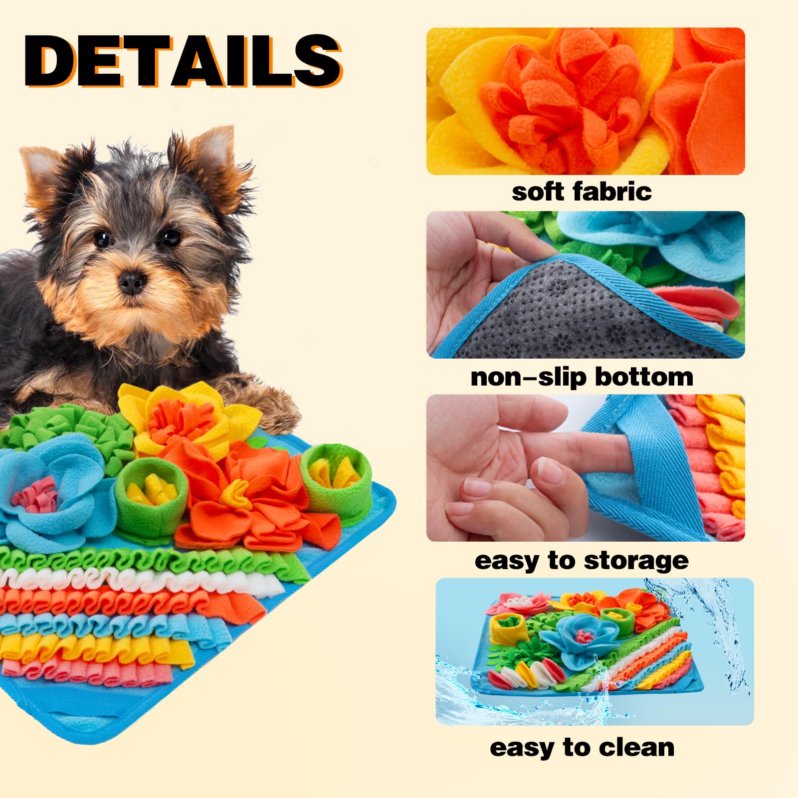 Oliumt Snuffle Mat blue closeup nose demonstrates scent work and engagement.