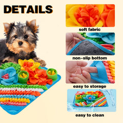 Oliumt Snuffle Mat blue closeup nose demonstrates scent work and engagement.