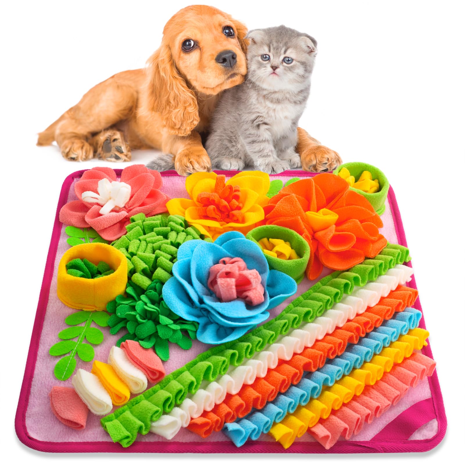 Oliumt Snuffle Mat for dogs in pink slows meals and mental engagement.