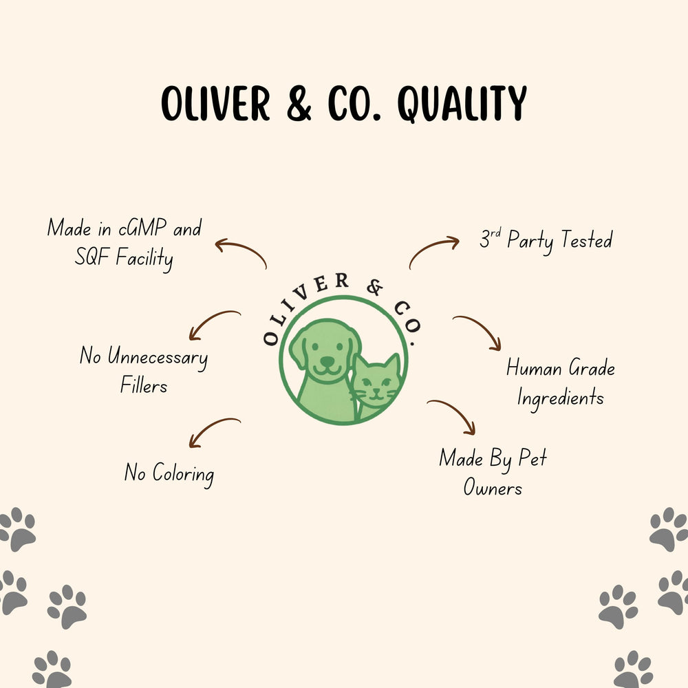 Oliver & Co Sneezing Relief dog bottle with tasty chicken flavor facilitates dosing.