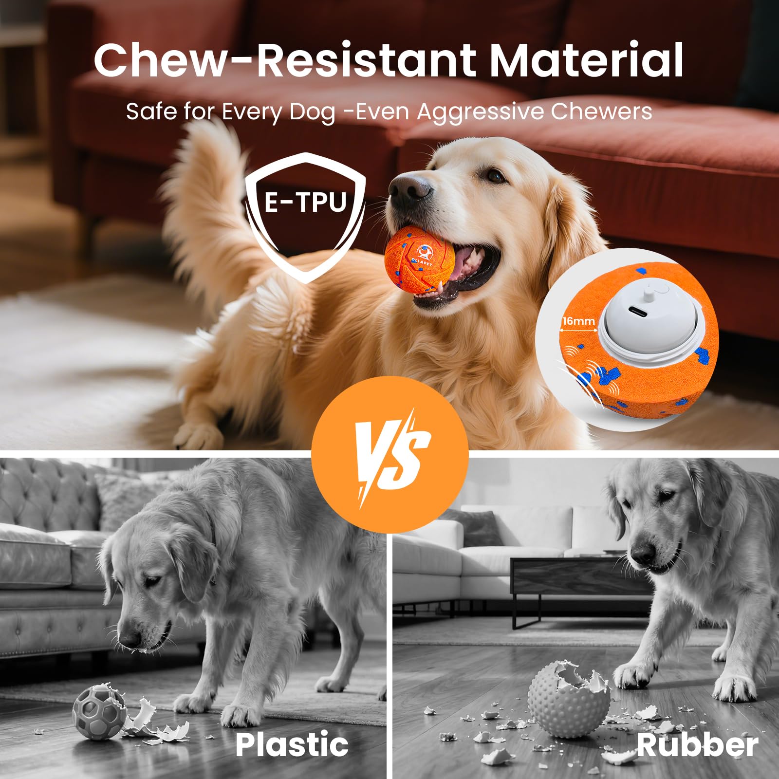Ollapet ball in Regular mode softly rolling to entertain your dog.
