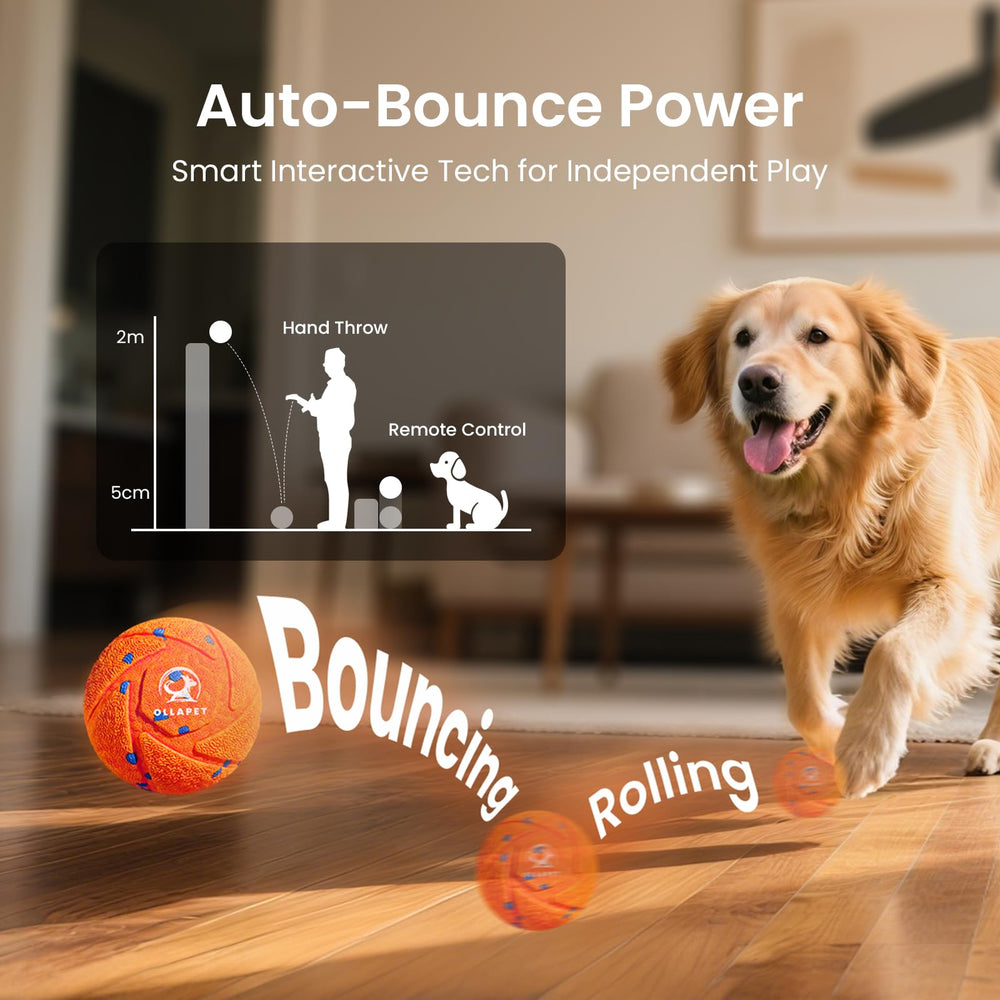 Ollapet dog toy ball remote control enabling mode switching up to 25 feet.