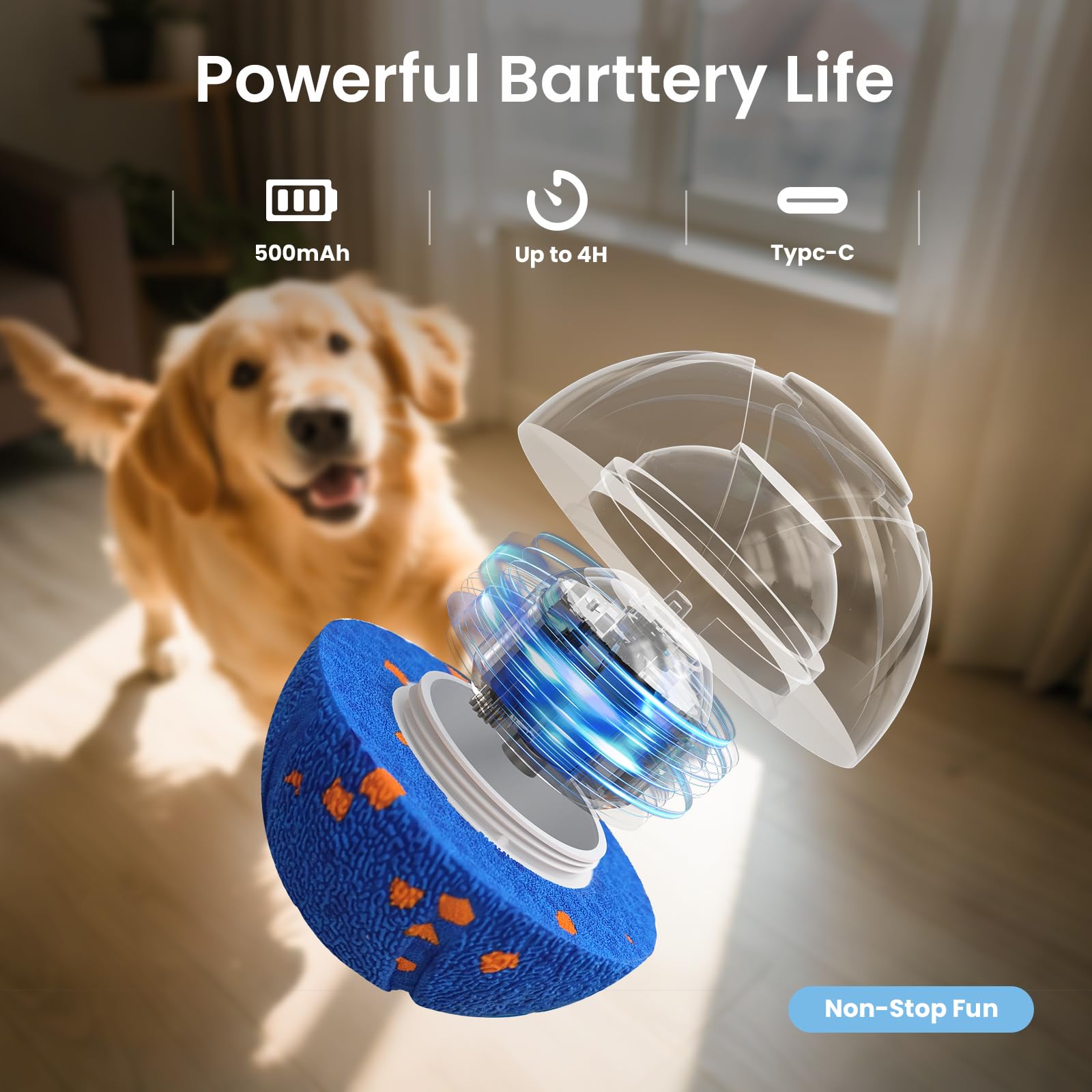 Ollapet interactive ball USB-C charging for quick ready-to-play sessions.