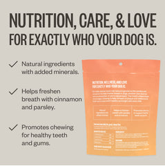 Ollie dental chews with clean ingredients suitable for all sizes.