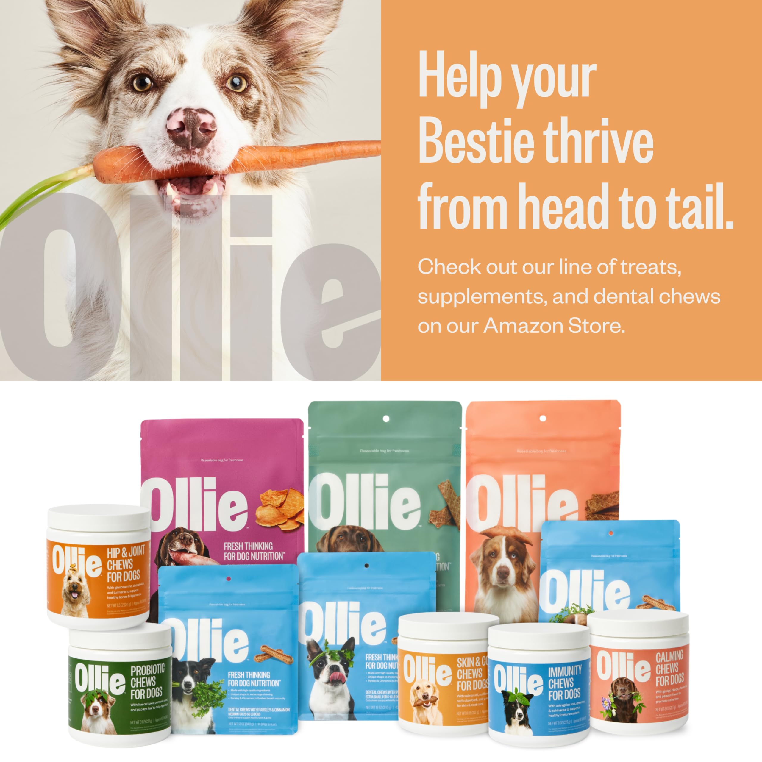 Ollie packaging box showing natural ingredients and usage guidance.