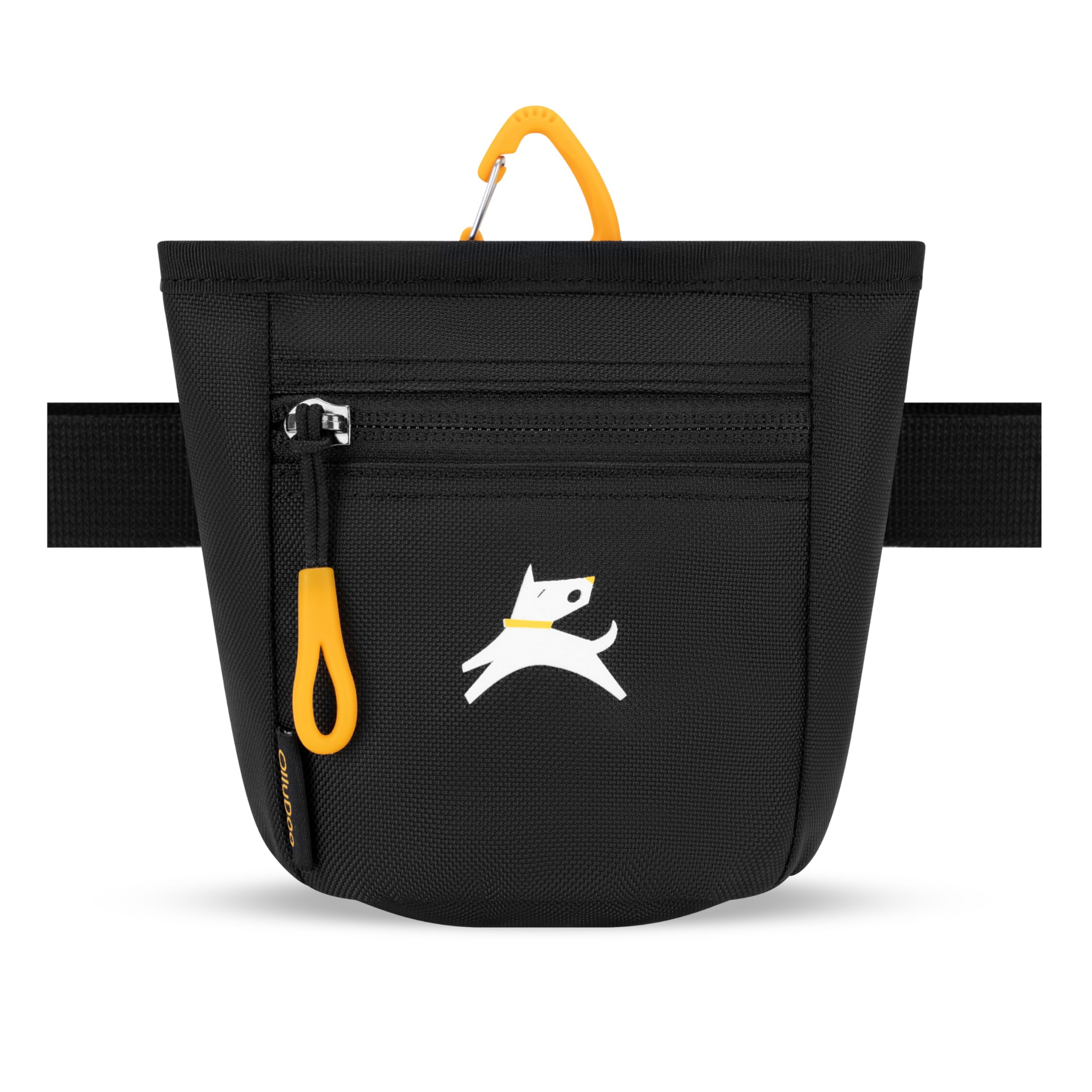 OllyDog Goodie Bag shown in three wear styles for hands-free training.