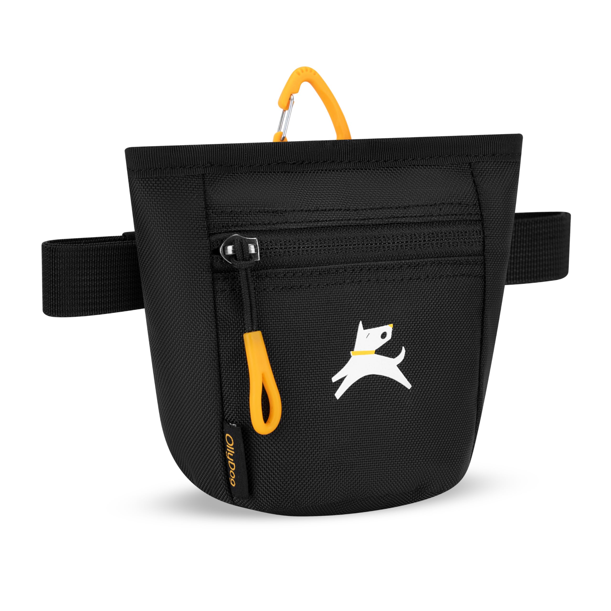 Water-resistant OllyDog Goodie Bag fabric protecting treats outdoors.