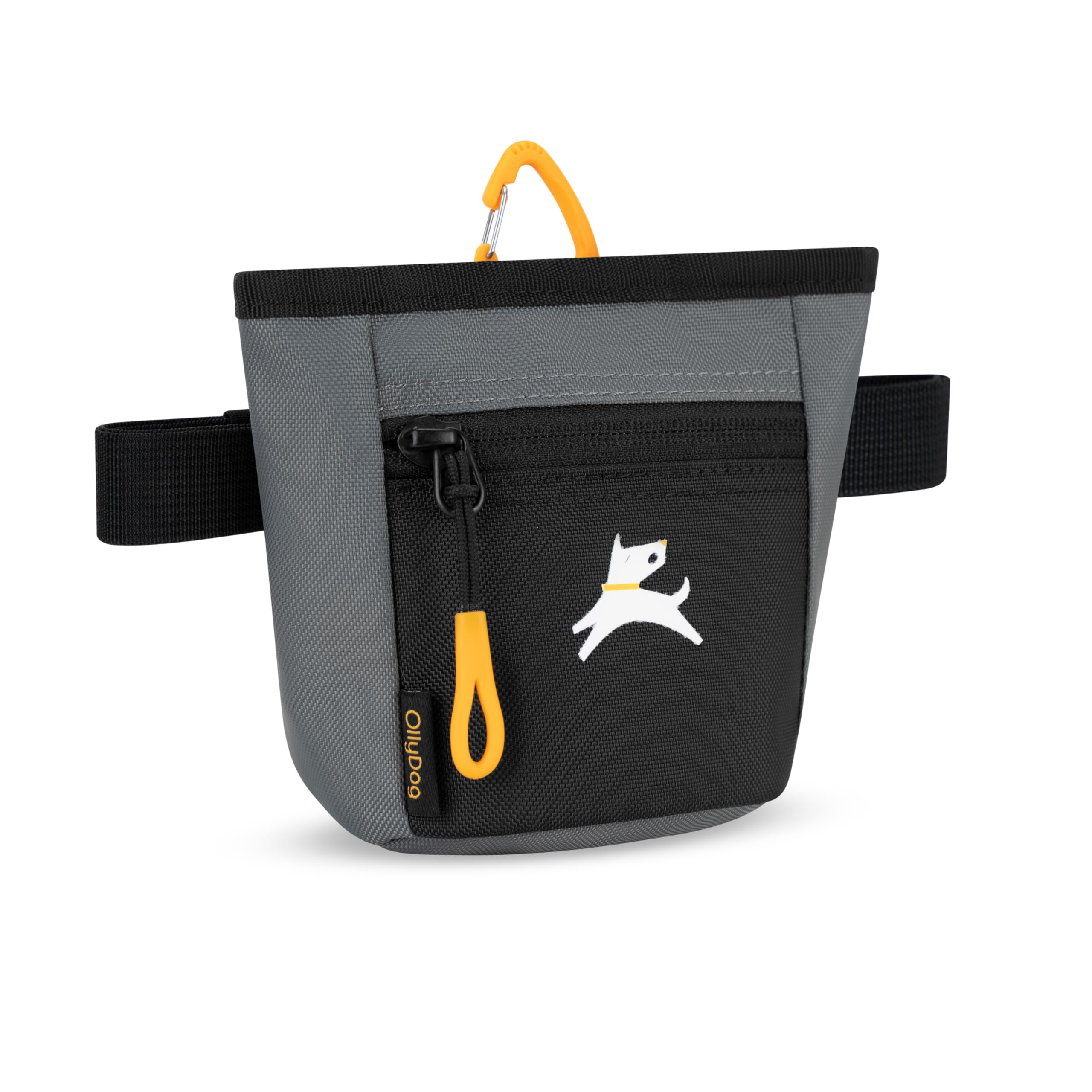 OllyDog Goodie Treat Bag clip-on-belt easily adapts to belts and leashes.