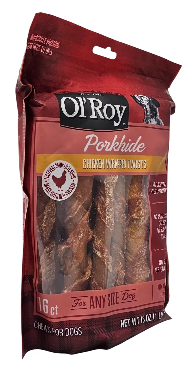 Ol' Roy porkhide chicken wrapped twists suitable for dogs of all sizes