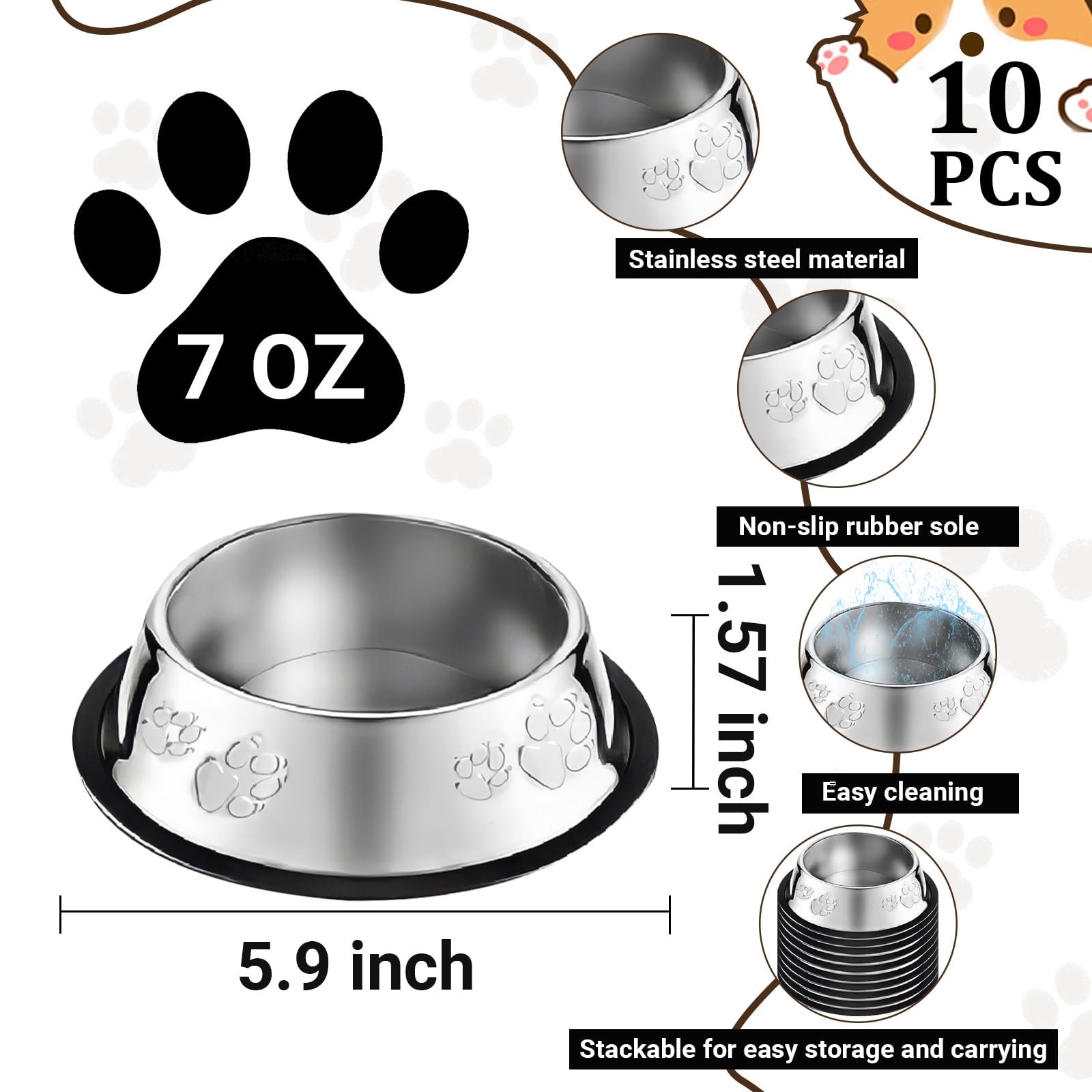 Olutacot set of ten bowls in travel-friendly 7 oz size for pets