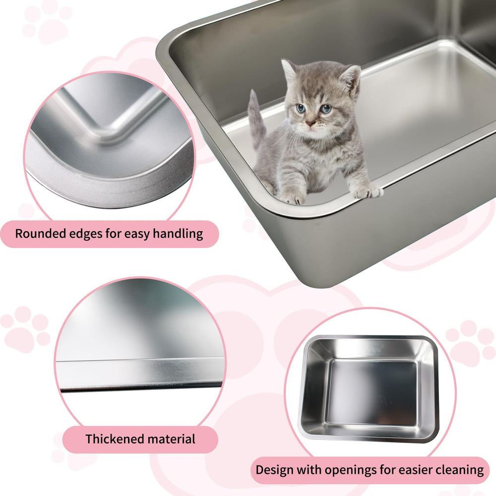 Olutacot large stainless steel litter box, inside view, smooth surface eases cleaning.