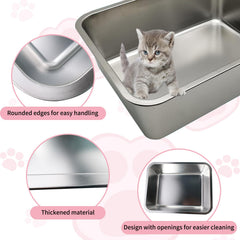 Olutacot large stainless steel litter box, inside view, smooth surface eases cleaning.