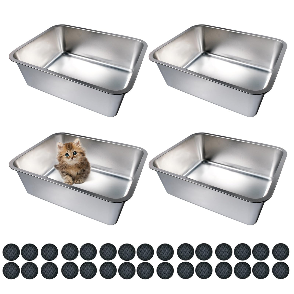 Olutacot large stainless steel litter box, top view, ideal for multi-cat homes.
