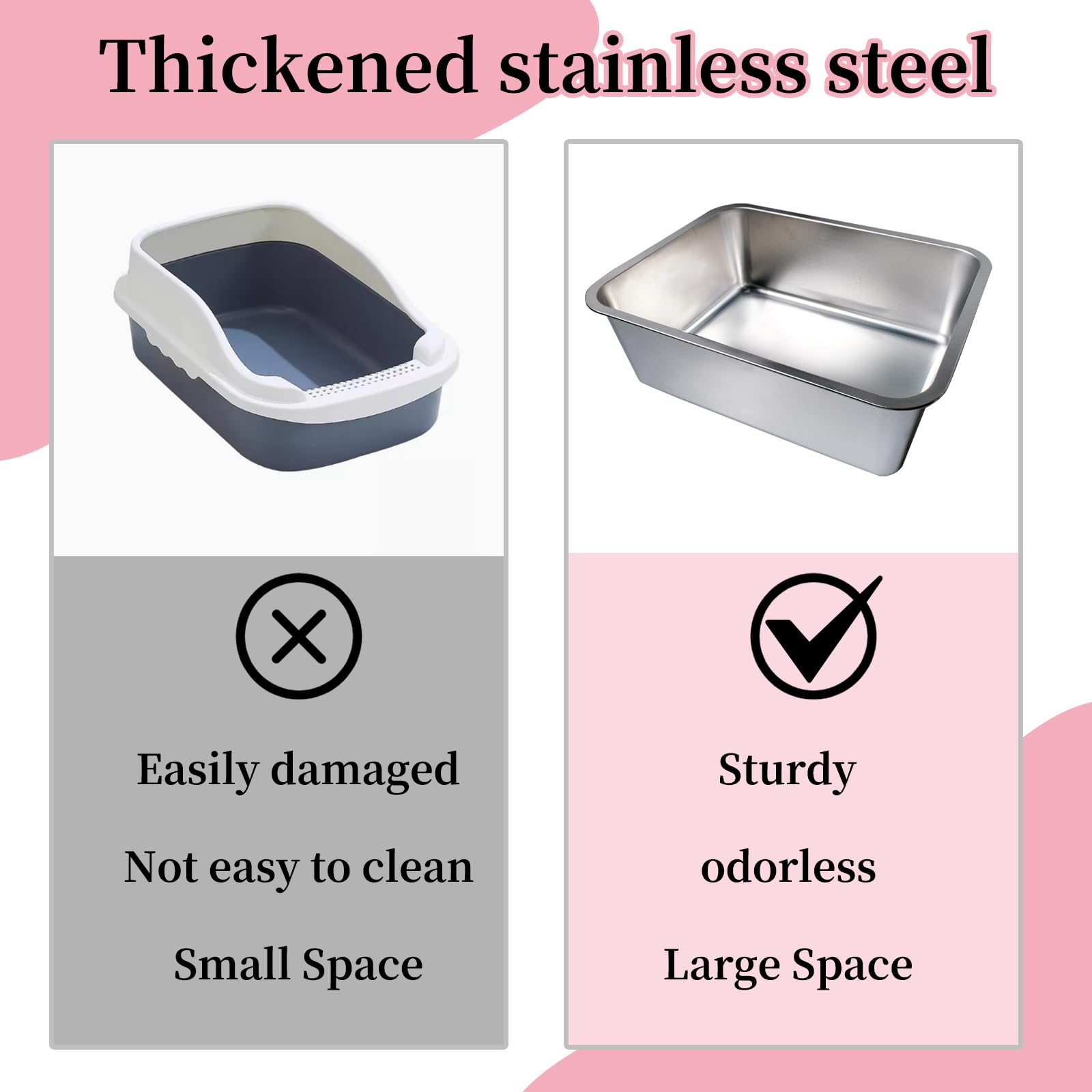 Olutacot large stainless steel litter box, open top design, easy cleaning access.