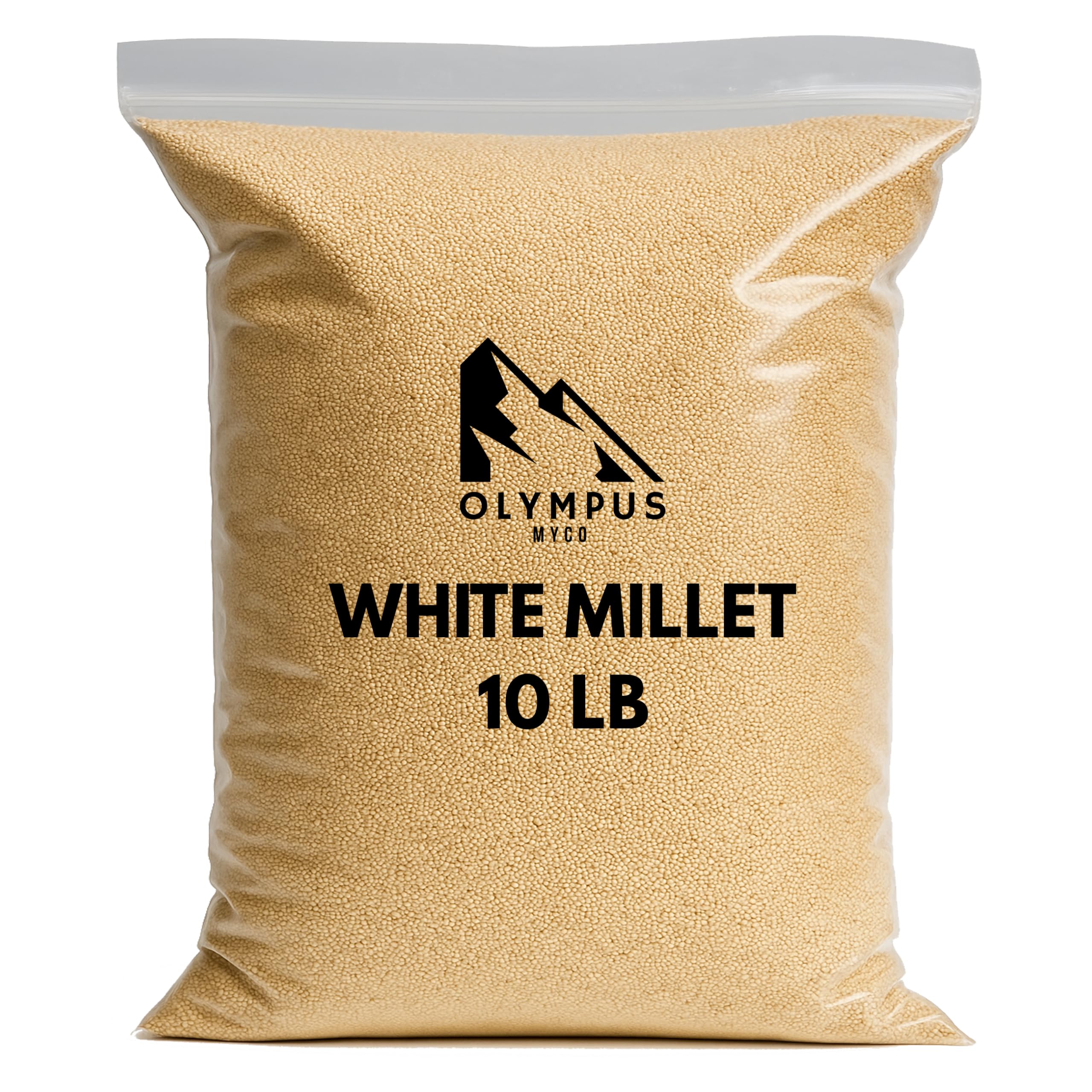 Olympus Myco white proso millet seed bag showing additive-free formula for birds