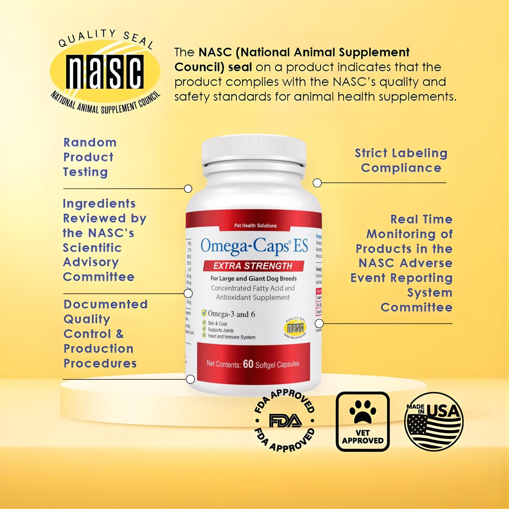 Omega Caps ES packaging seal emphasizing safety and purity.
