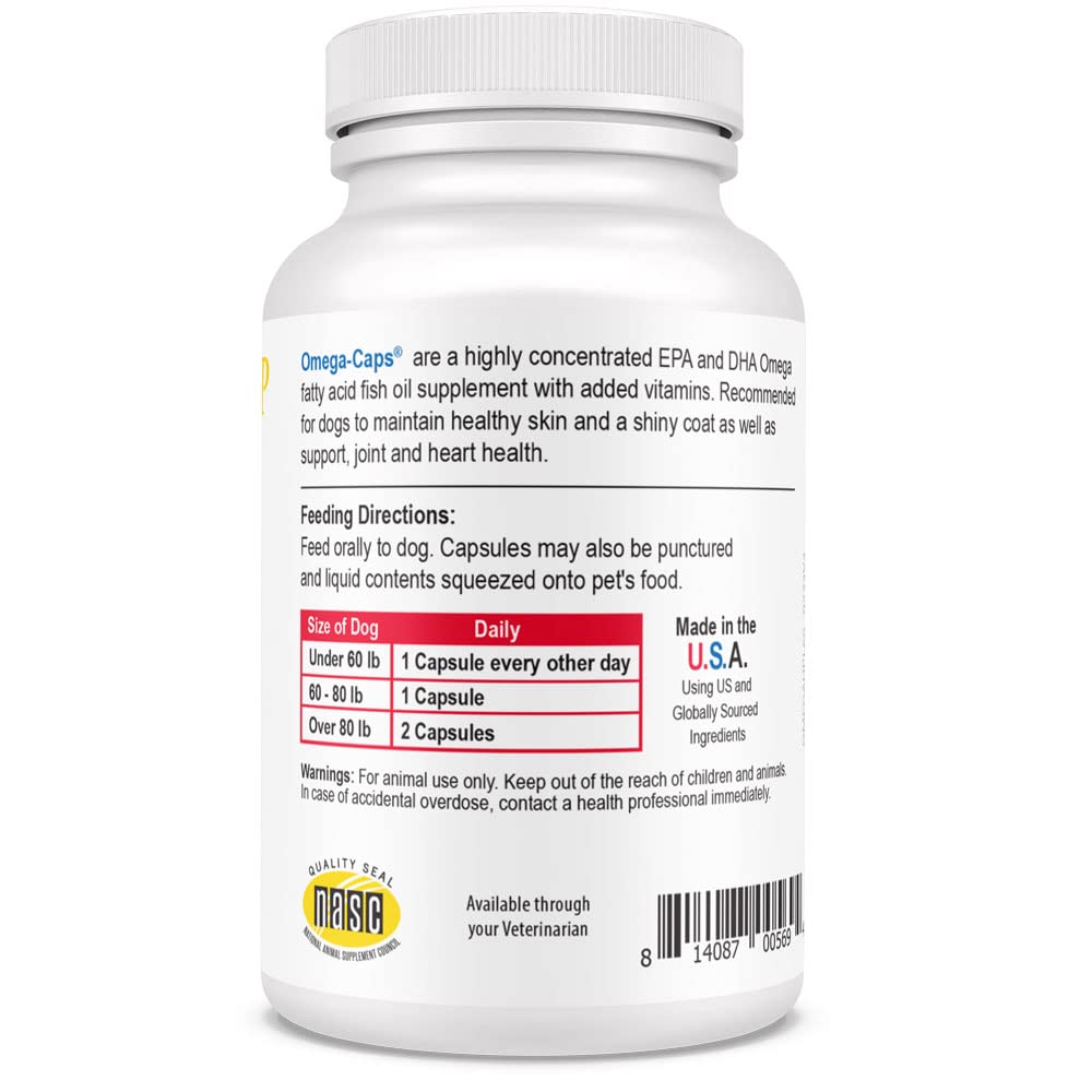 Omega Caps ES easy dosing guide and snip-tips shown for daily use.