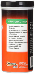 Omega One brine shrimp in feeding bowl, ready-to-eat, encourages finicky eaters.