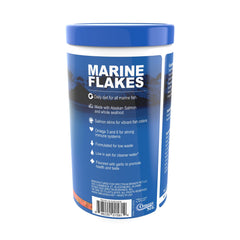 Omega One Garlic Marine Flakes dish-feed in water for coloration and immune support.