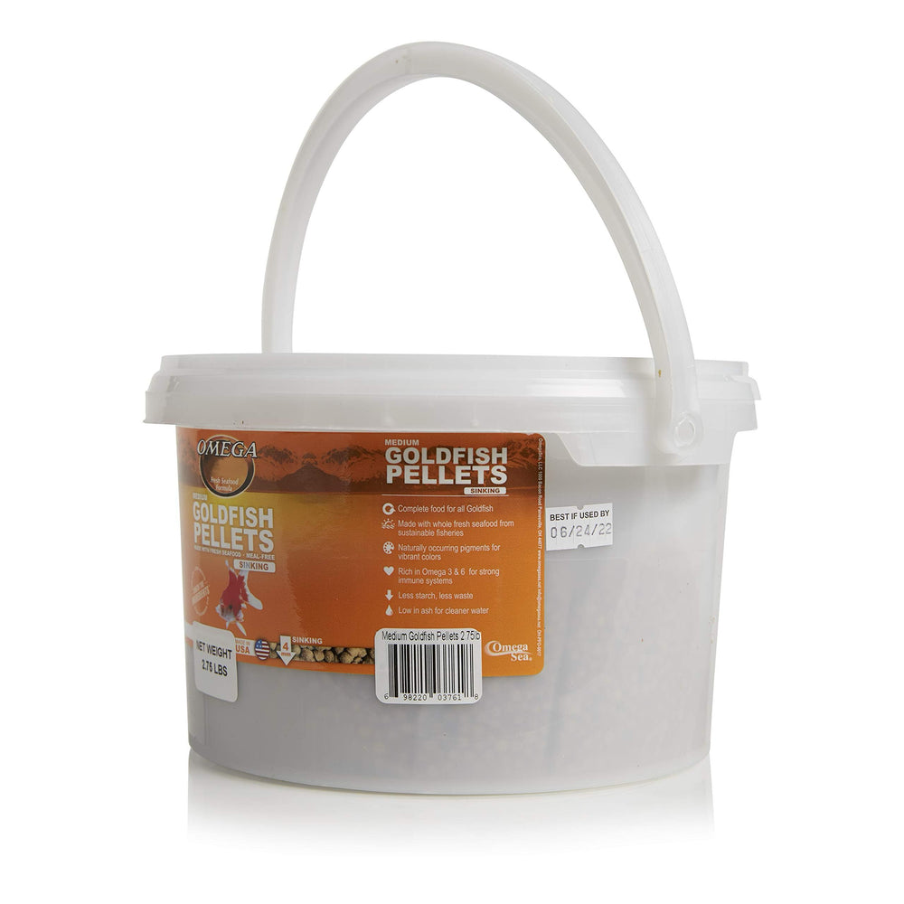 Omega One Goldfish Pellets bucket 2.75 lb for convenient daily feeding