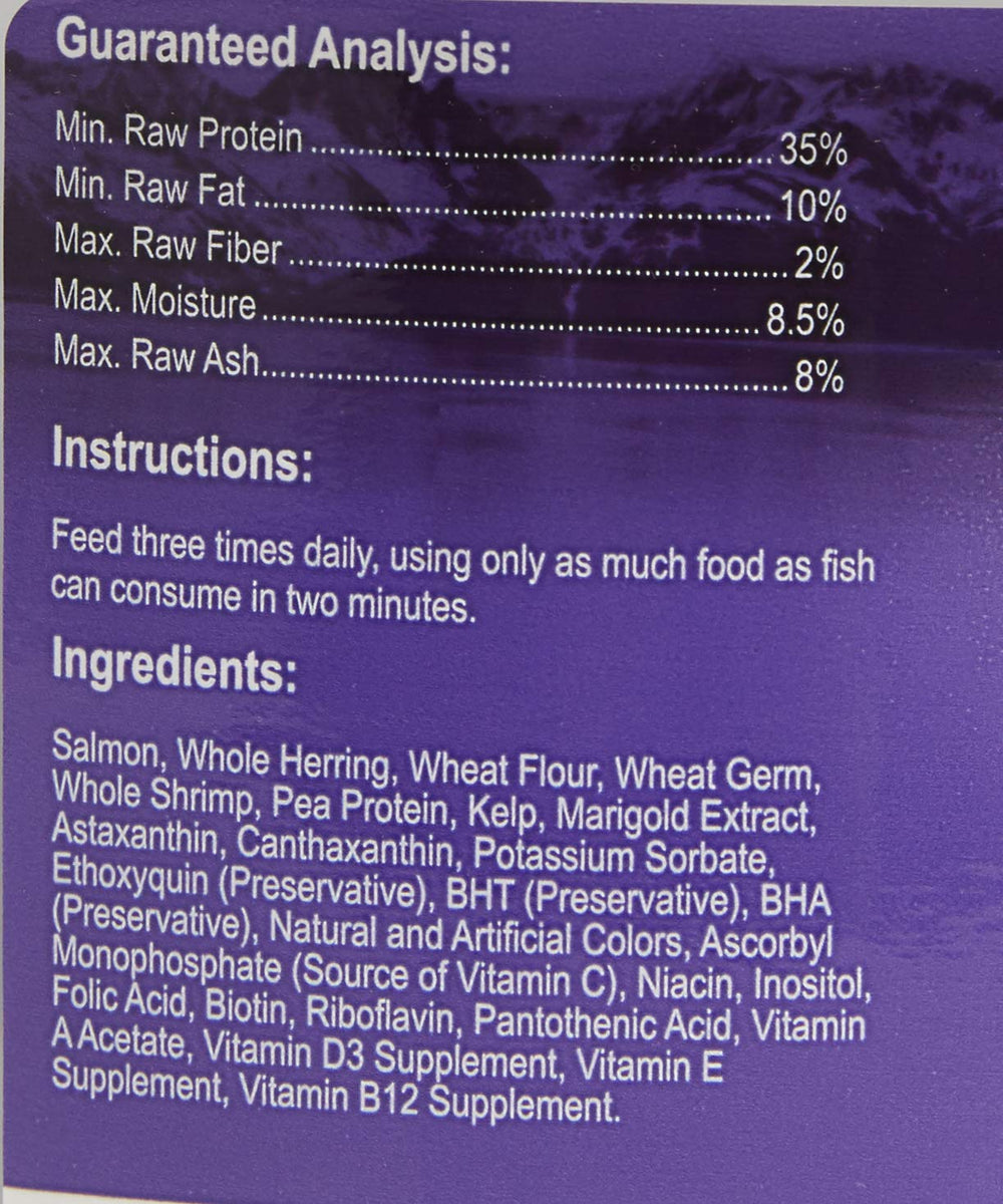 Omega One pellets close-up showing color-enhancing formula for healthy-looking cichlids.