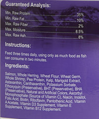 Omega One pellets close-up showing color-enhancing formula for healthy-looking cichlids.