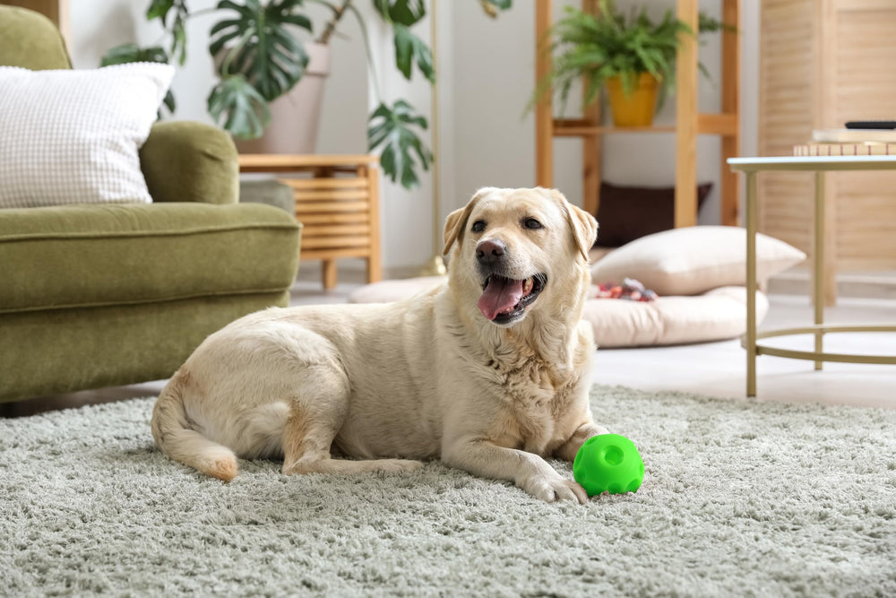 Omega Paw Giggle Tricky Treat Ball with kibble slow-feeder demonstration.