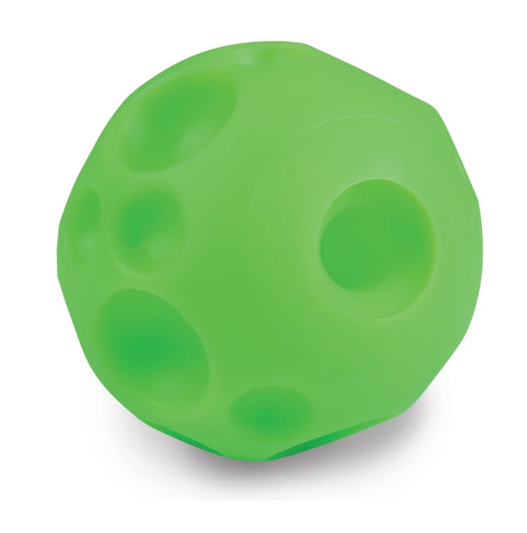 Omega Paw Giggle Tricky Treat Ball front view, bright green for easy locating.