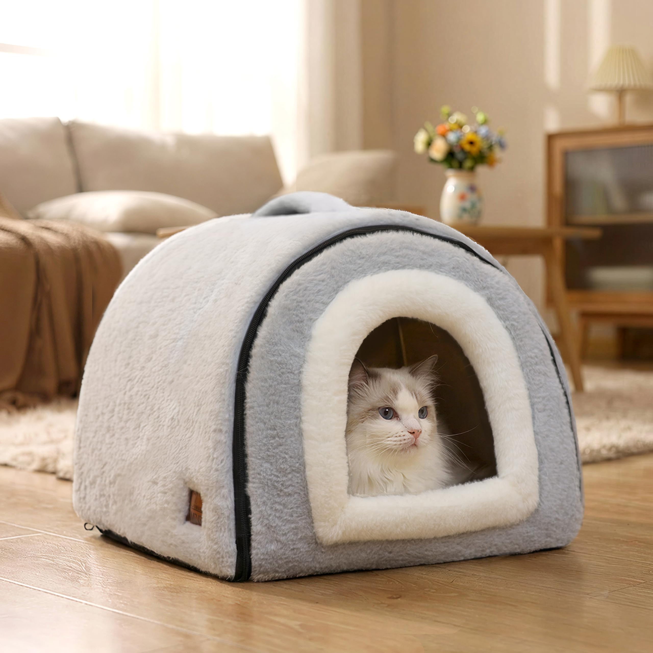 OMIVIER cat bed anti-slip bottom prevents sliding on smooth floors