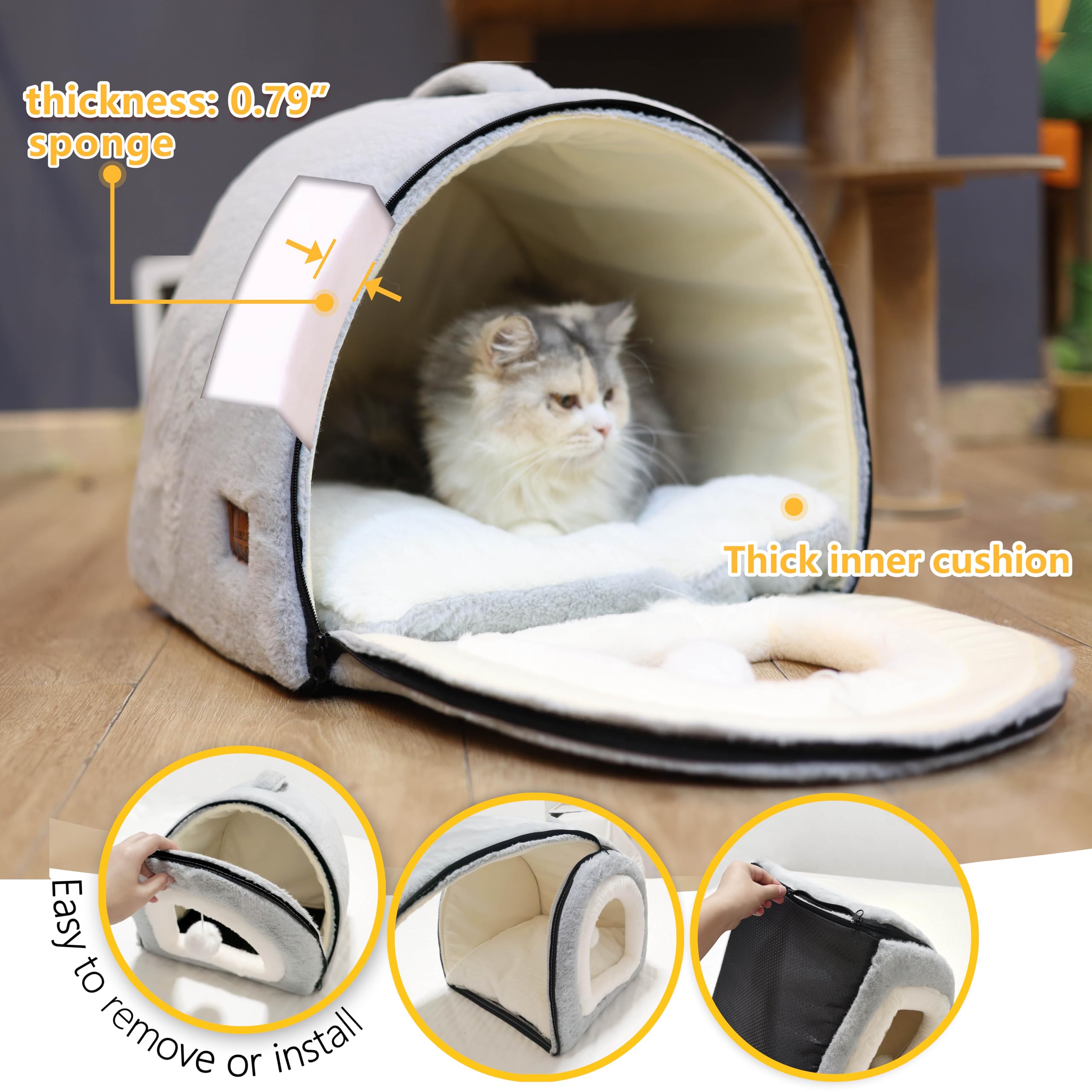 OMIVIER cat bed inner cushion PP cotton for lasting softness
