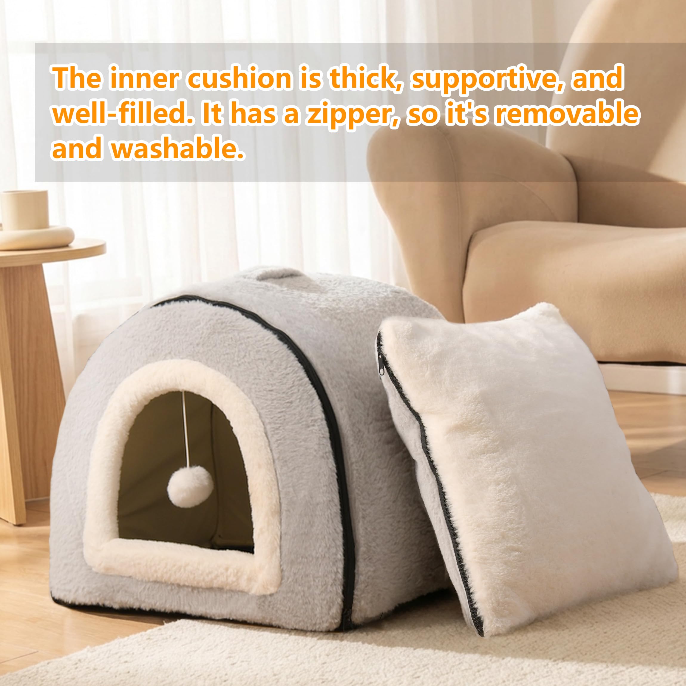 OMIVIER indoor cat house gray doubles as a quiet retreat for small pets