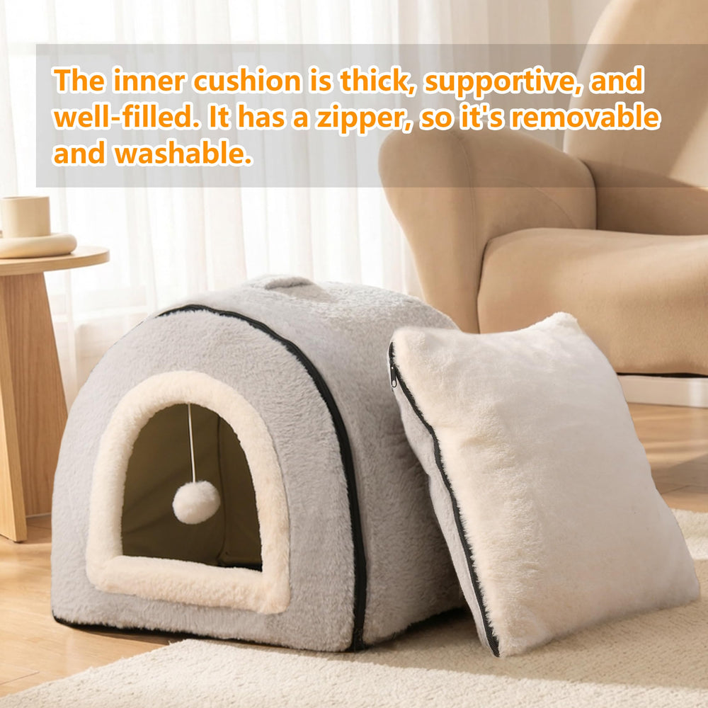 OMIVIER indoor cat house gray doubles as a quiet retreat for small pets