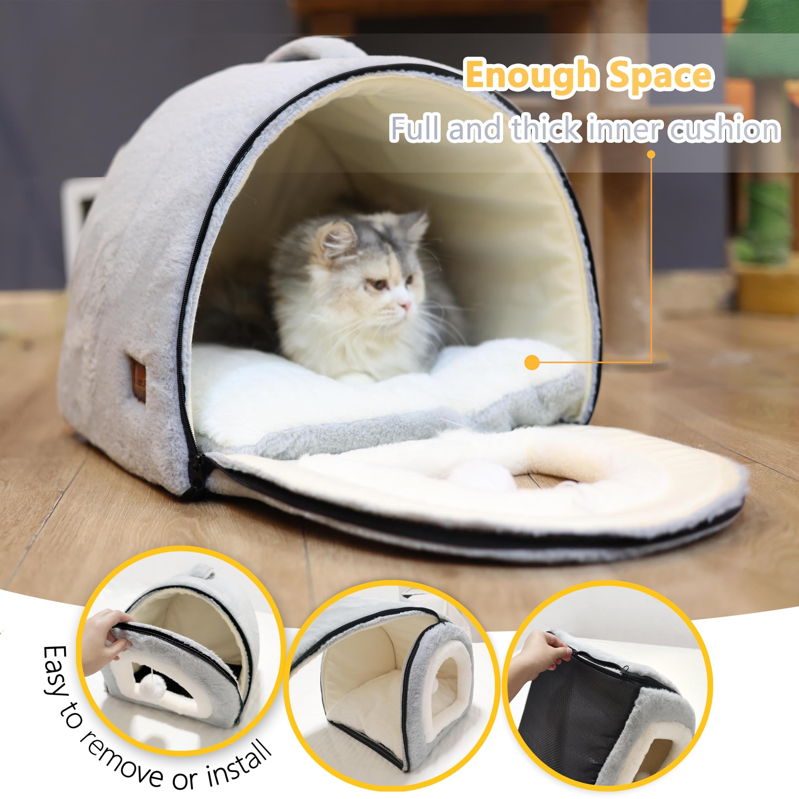 OMIVIER kitten tent gray suits small kittens for warm, secure napping