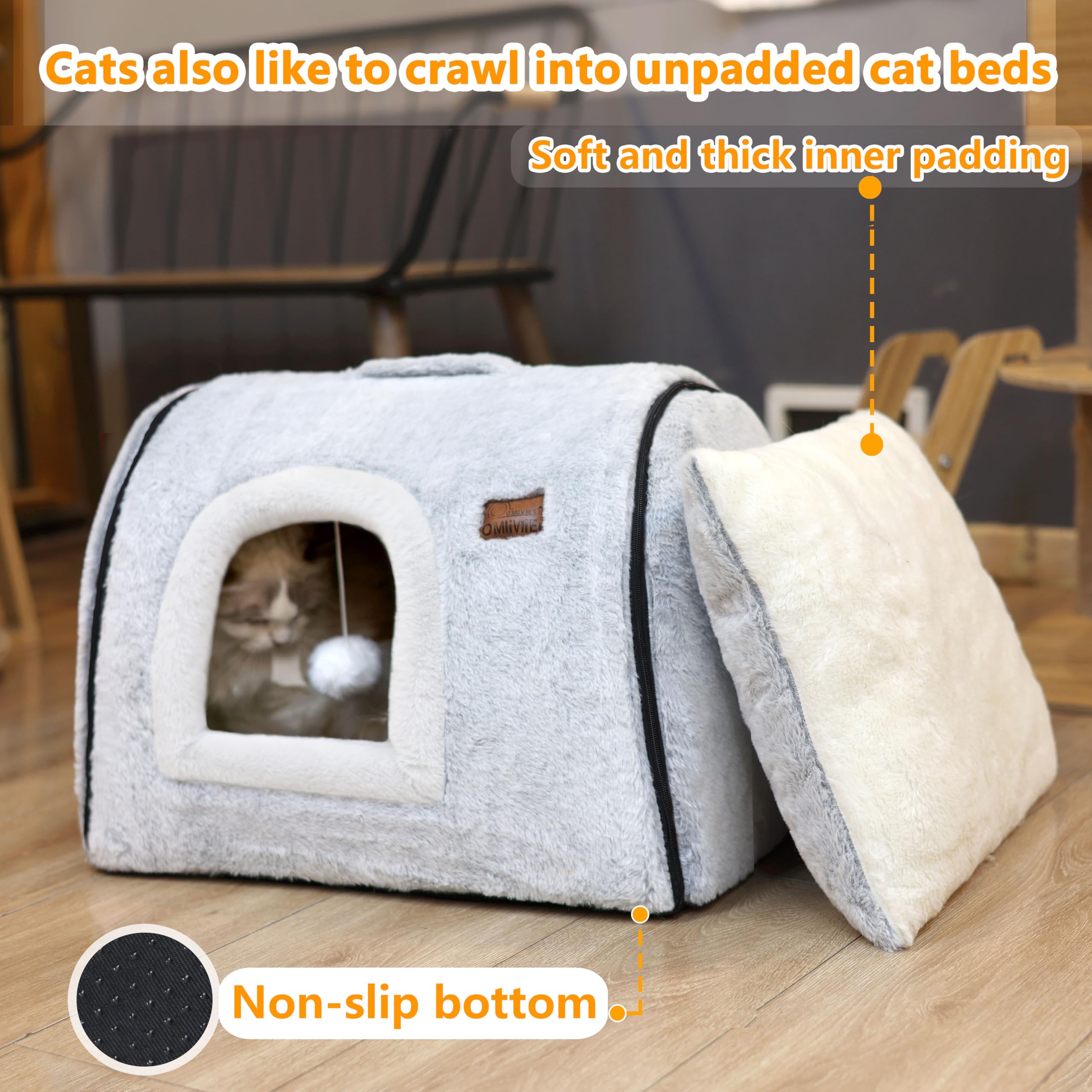 OMLIVLIES cat bed cave grey compact portable design for flexible placement