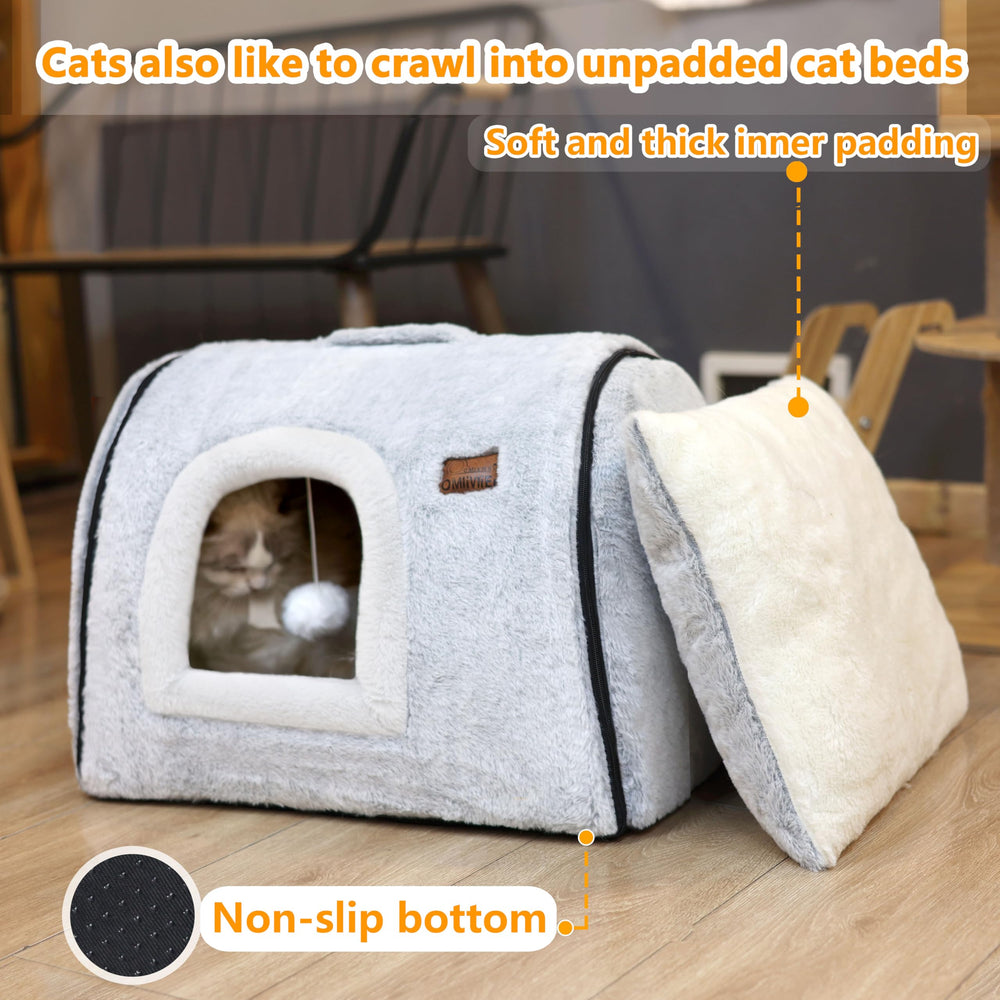 OMLIVLIES cat bed cave grey compact portable design for flexible placement