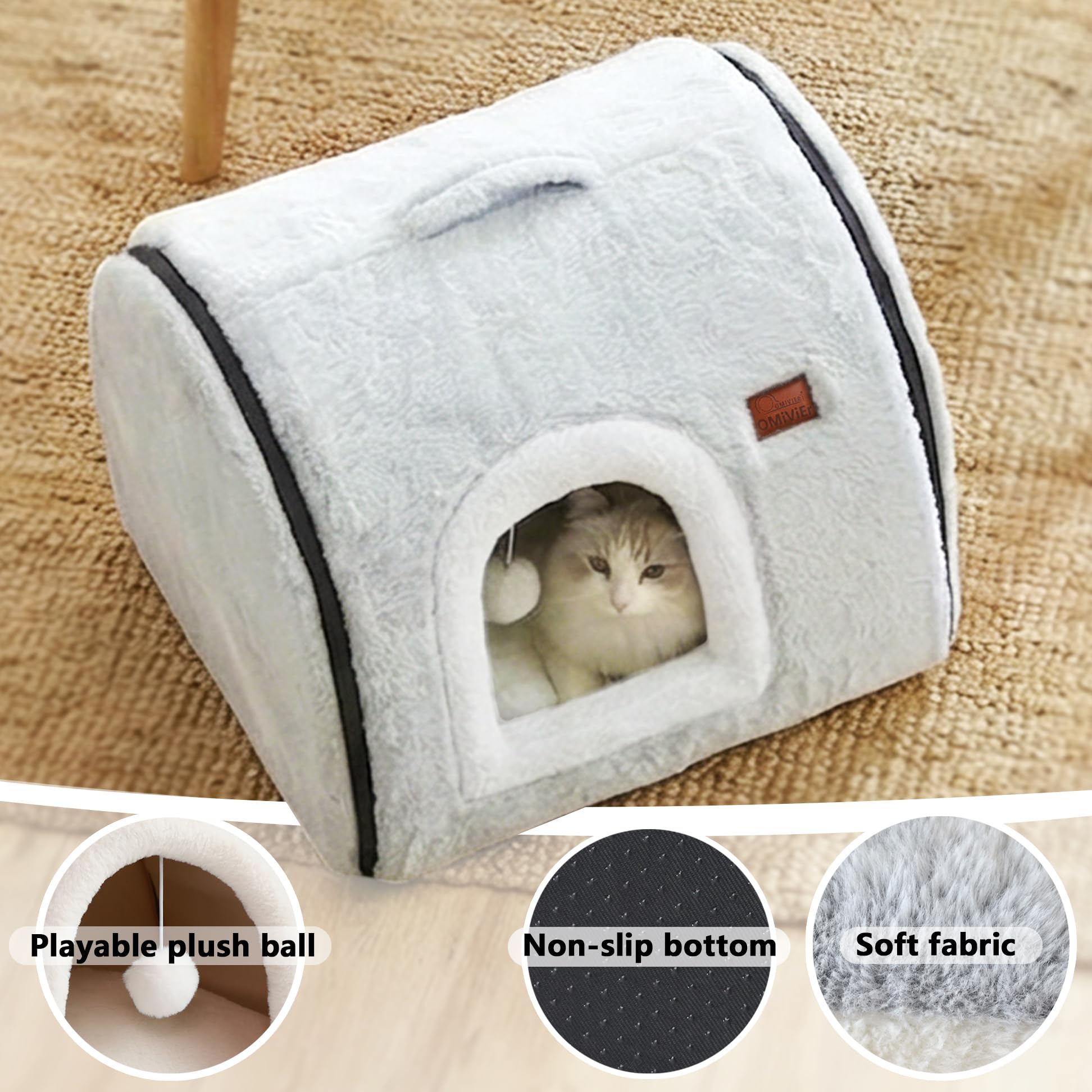 OMLIVLIES cat bed cave grey removable pillow makes cleaning easy